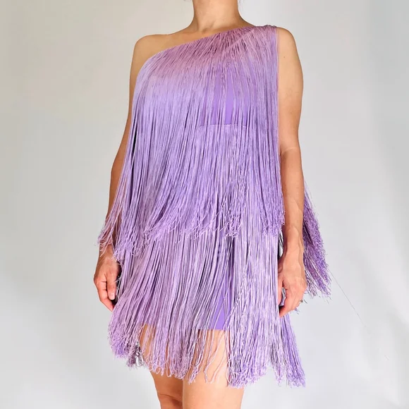 No Pise La Grama Por Daniela Panaro Dress 4 Lavender Purple Fringe One Shoulder